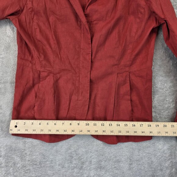 Eileen Fisher Blazer Womens Medium Red Linen Blend Open Front Shawl Collar - Picture 7 of 10